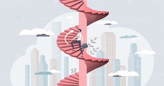 Career growth and job promotion as work achievement tiny persons concept