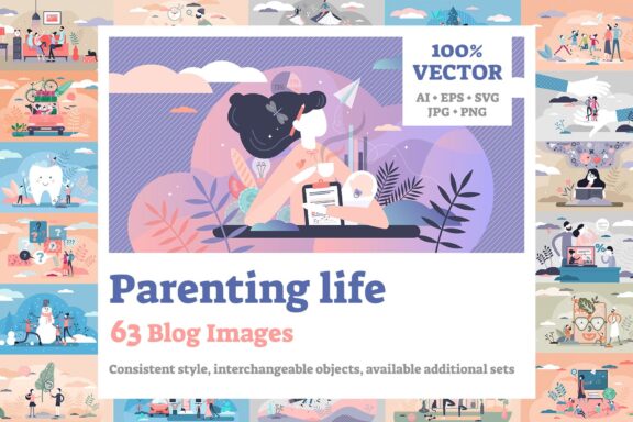 63 Parenting Life Vector Illustrations Bundle
