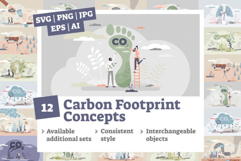 12 Carbon Footprint Illustrations Bundle