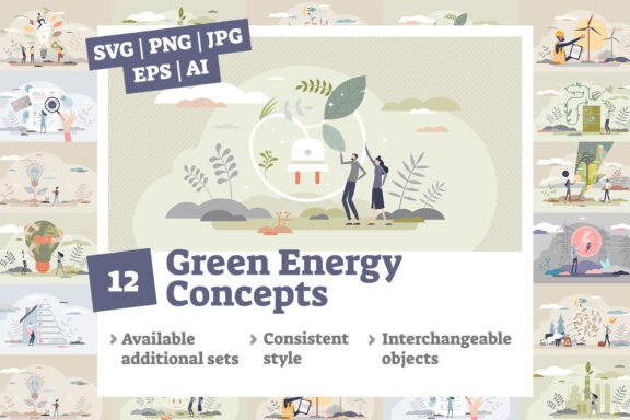 12 Green Energy Illustrations Bundle