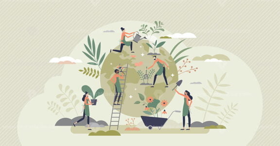 Ecology agriculture and green sustainable harvesting tiny person concept
