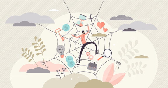 Entanglement daily life routine concept flat tiny person vector illustration