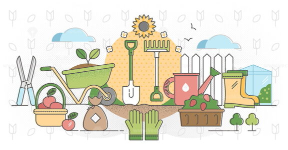 FREE Gardening outline concept vector illustration