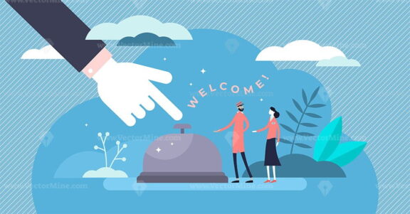 Hospitality concept flat tiny persons vector illustration