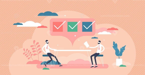 Interview checklist with answers vector illustration tiny persons concept