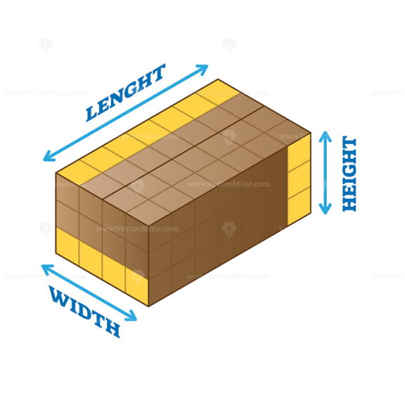 Length, width, height measurement example scheme vector illustration