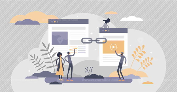 Link building as search engine optimization SEO method tiny persons concept