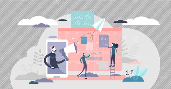 Marketing communication vector illustration in flat tiny persons concept