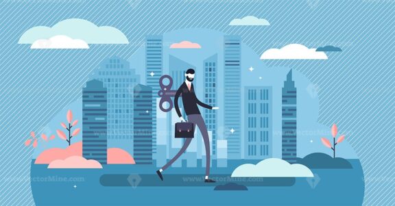 Routine in the daily work life cycle, lack of control and vision concept, flat tiny person vector illustration