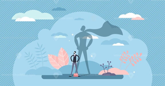 Superhero businessman concept, flat tiny person vector illustration