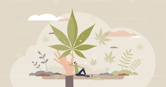 Using hemp as herbal treatment for mental or physical health tiny person concept