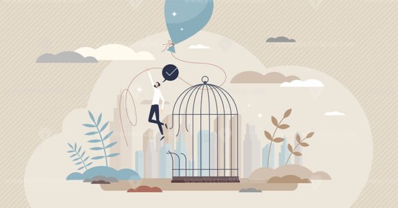 Workforce autonomy or freedom as free work opportunity tiny person concept