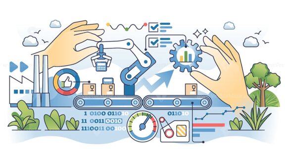 Big data in manufacturing for effective production outline hands concept