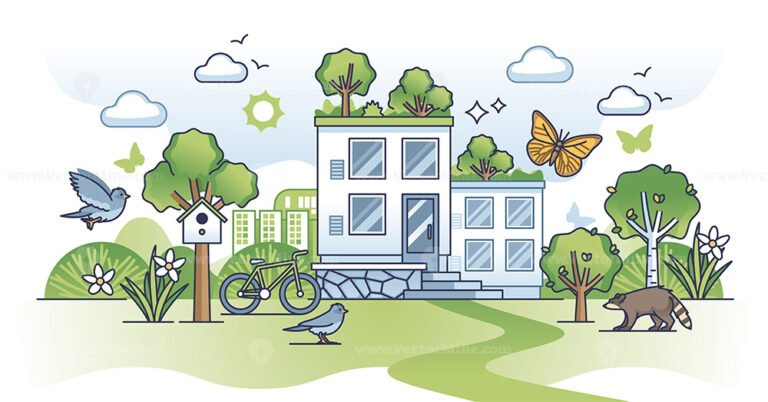 Biodiversity in urban spaces and sustainable city housing outline concept