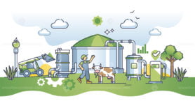 Biogas plant with renewable green bio gas fuel production outline concept