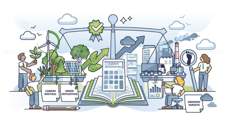 Carbon accounting and CO2 pollution management or reduction outline concept