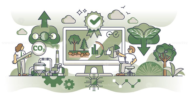 Carbon accounting software for automatic CO2 impact data outline concept