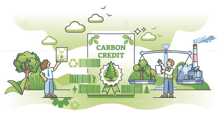 Carbon credits and emissions selling for CO2 gas exchange outline concept