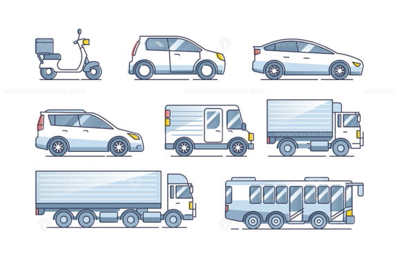 Cars set with various size, shape and type transportation outline collection