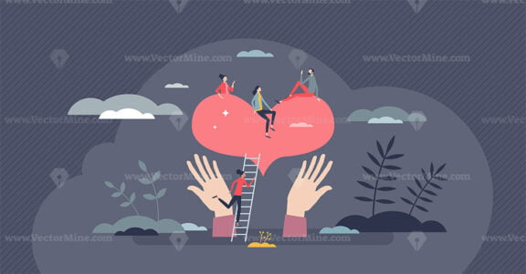Charity and volunteering as donation help for community tiny person concept
