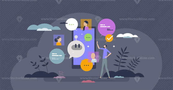 Chat GPT and artificial intelligence talking service tiny person concept