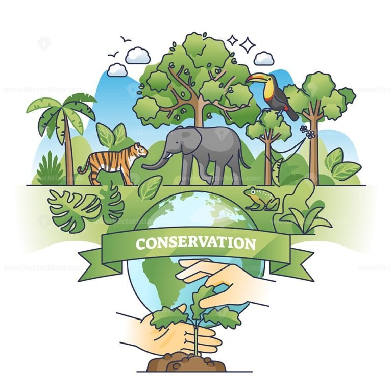 Conservation efforts to save forests or wildlife biodiversity outline concept