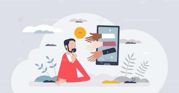 Customer engagement and attract client with marketing tiny person concept