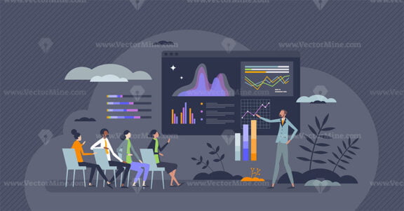 Data analysis presentation as research information report tiny person concept