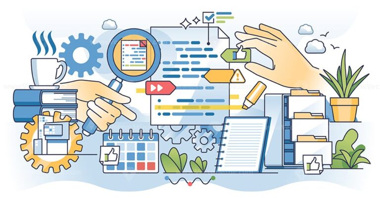 Data coding as process of converting data for analyze outline hands concept