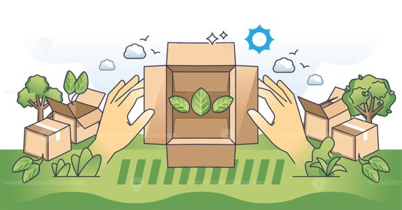 Eco packaging and ecological parcel material choice outline hands concept
