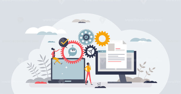 Efficient workflow and productive work with automation tiny person concept