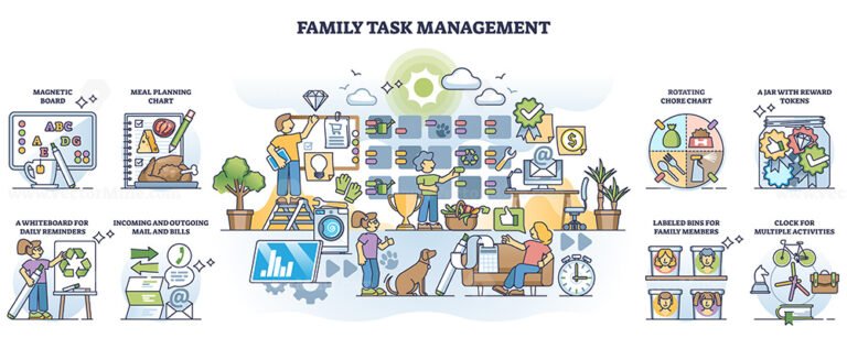 Family task management with housework routine organizer outline collection