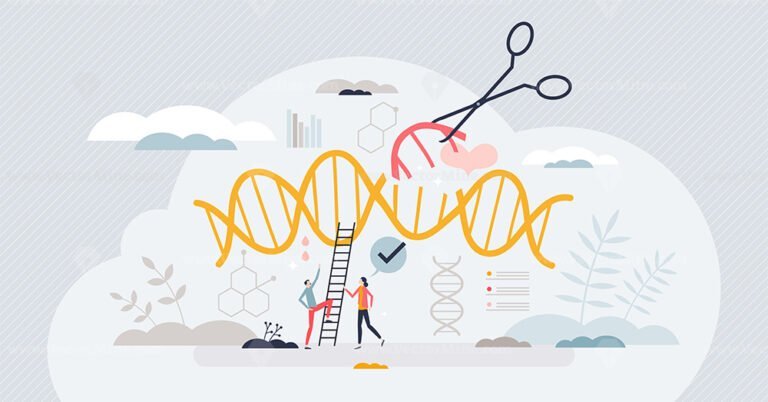 Genetic engineering and DNA gene sequence modification tiny person concept