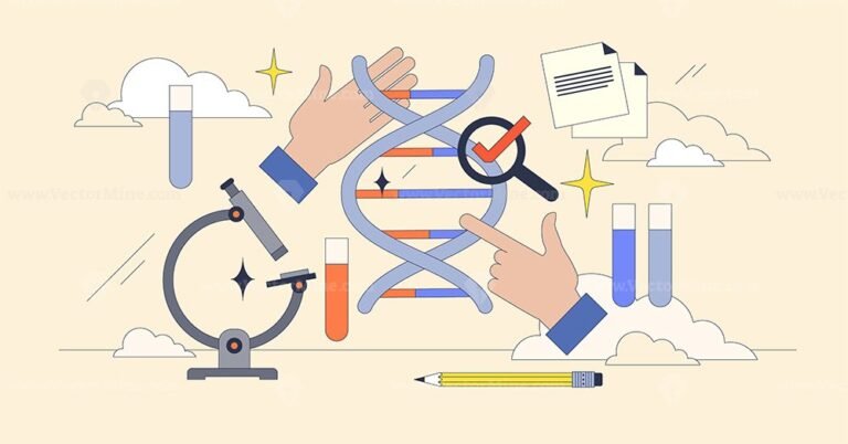 Genetic testing with DNA spiral sequence analytics tiny neubrutalism concept