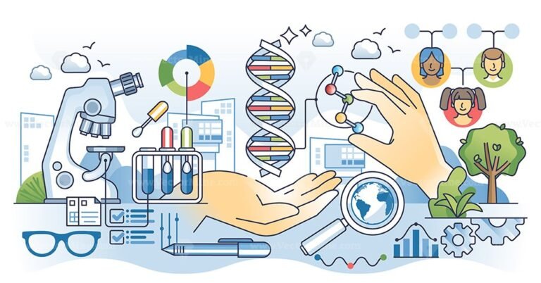 Genetic testing and DNA heritage gene mutations outline hands concept