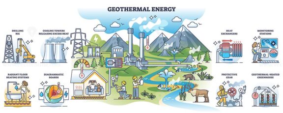 Geothermal energy and heat temperature from underground outline collection