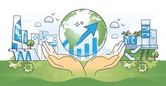 Global eco investment for sustainable business profit outline hands concept