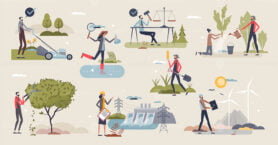 Green jobs set with nature friendly and sustainable work tiny person concept