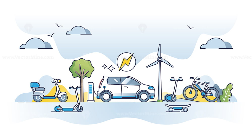 Sustainable transportation with green public transport usage outline ...