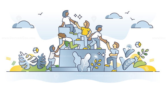 Helping business partners or colleagues to reach company goal outline concept
