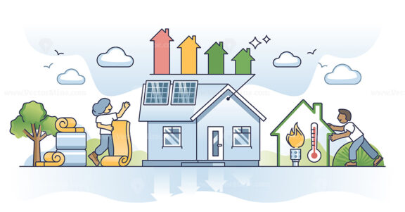 Household energy efficiency and home insulation to save costs outline concept