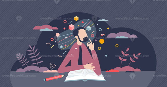 Intuition knowledge and smart mind thinking process tiny person concept