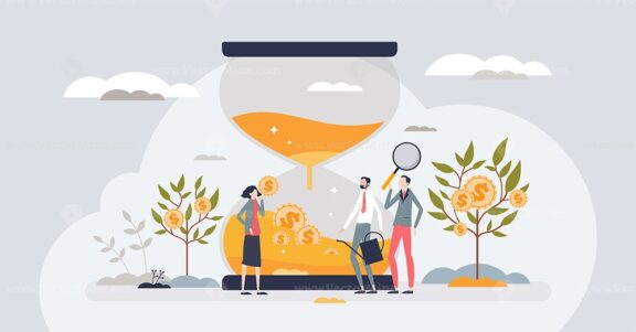 Investment growth over time and passive money income tiny person concept