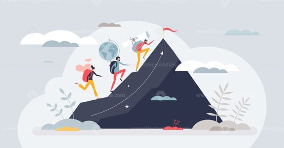 Life ambitions, relationship and work balance for gen Z tiny person concept