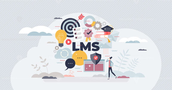 Learning management system or LMS education approach tiny person concept