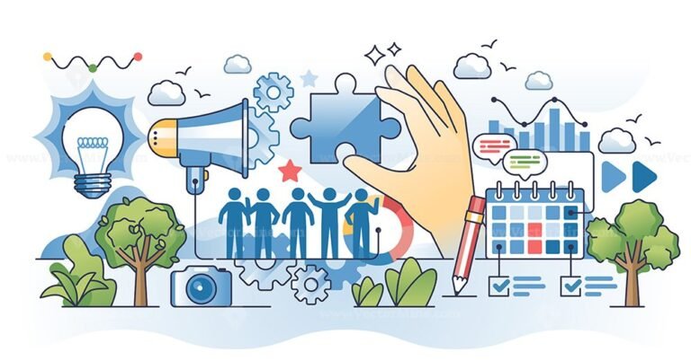 Marketing teamwork for effective advertisement campaign outline hands concept