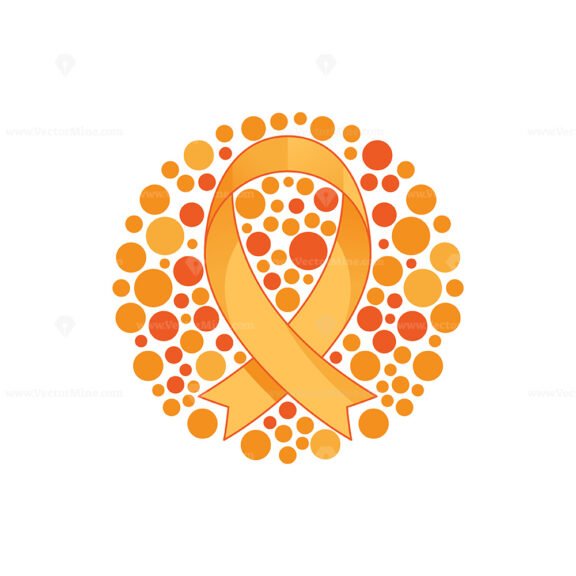 Multiple sclerosis awareness as orange ribbon health symbol outline concept