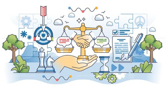 Negotiation skills for business deal and agreements outline hands concept