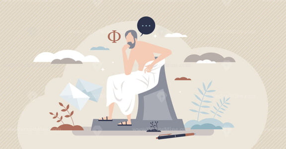 Philosophy as study about thinking and mind intelligence tiny person concept