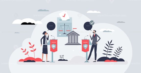 Politics battle and government election debate campaign tiny person concept